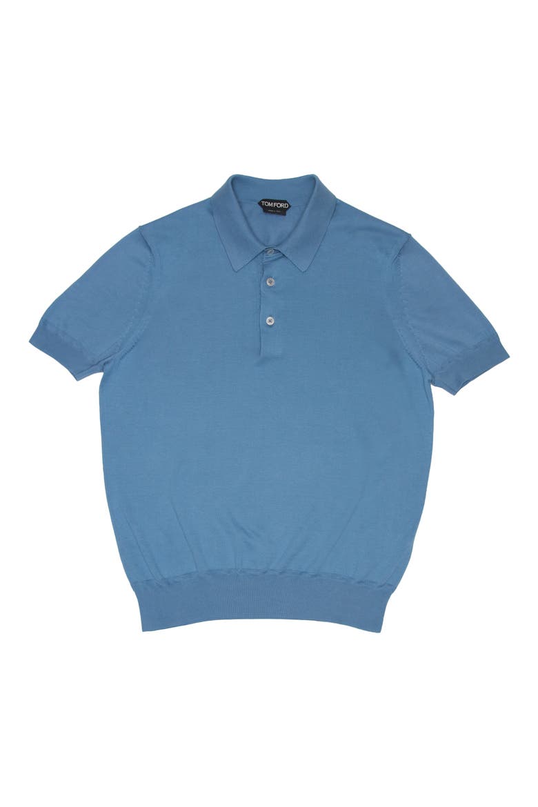 Superfine Sea Island Cotton Polo Sweater, Alternate, color, DENIM BLUE