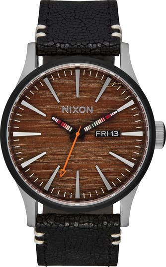 Nixon The Sentry Leather Strap Watch, 42mm | Nordstrom