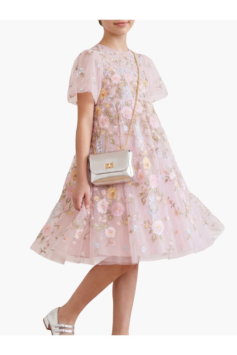 Garden Puff Sleeve Round Neck Dress, Main, color, Shell/Pastel Blue