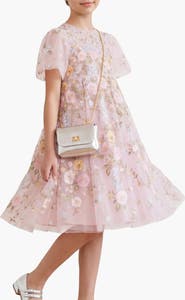 Needle & Thread Garden Puff Sleeve Round Neck Dress