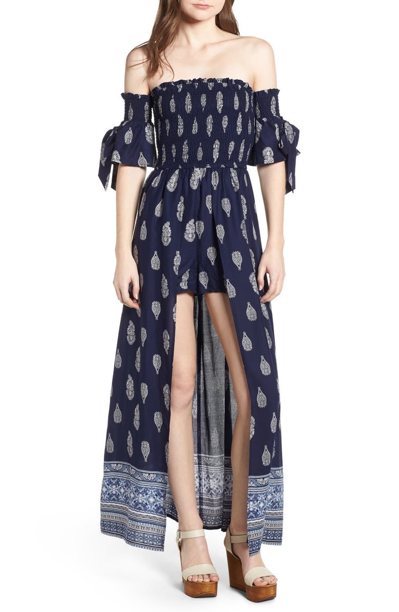 Band of Gypsies Summer Bloom Smocked Maxi Romper, Main, color,