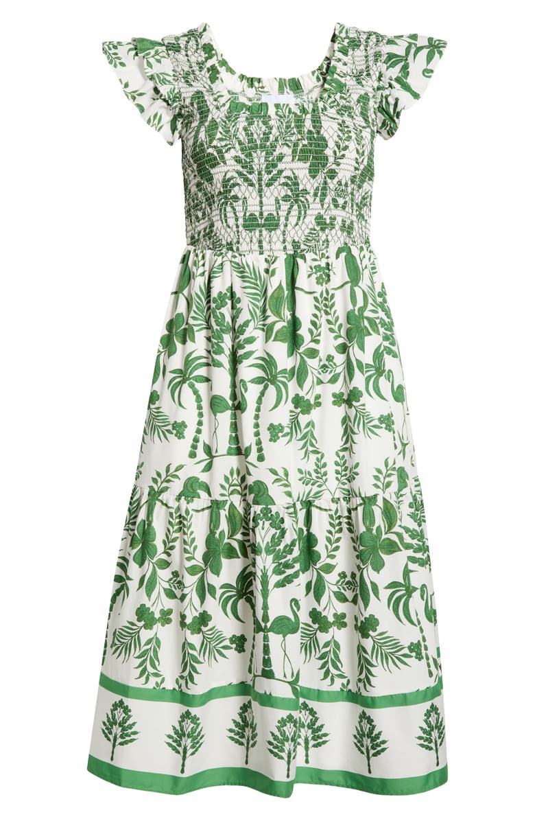 SUGARLIPS Double Ruffle Smocked Bodice Midi Sundress, Alternate, color, White/ Green