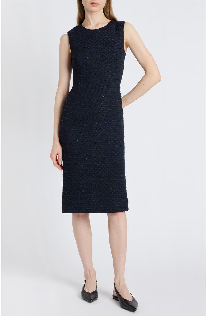 Santorelli Britta Midi Sheath Dress in Luxury Tweed, Alternate, color, Midnight
