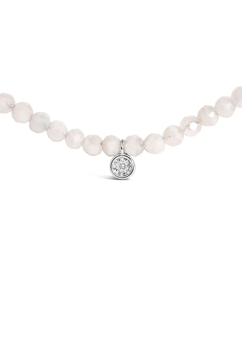 Sterling Silver Moonstone Bead Station Necklace with Diamond Accent, Alternate, color, Silver