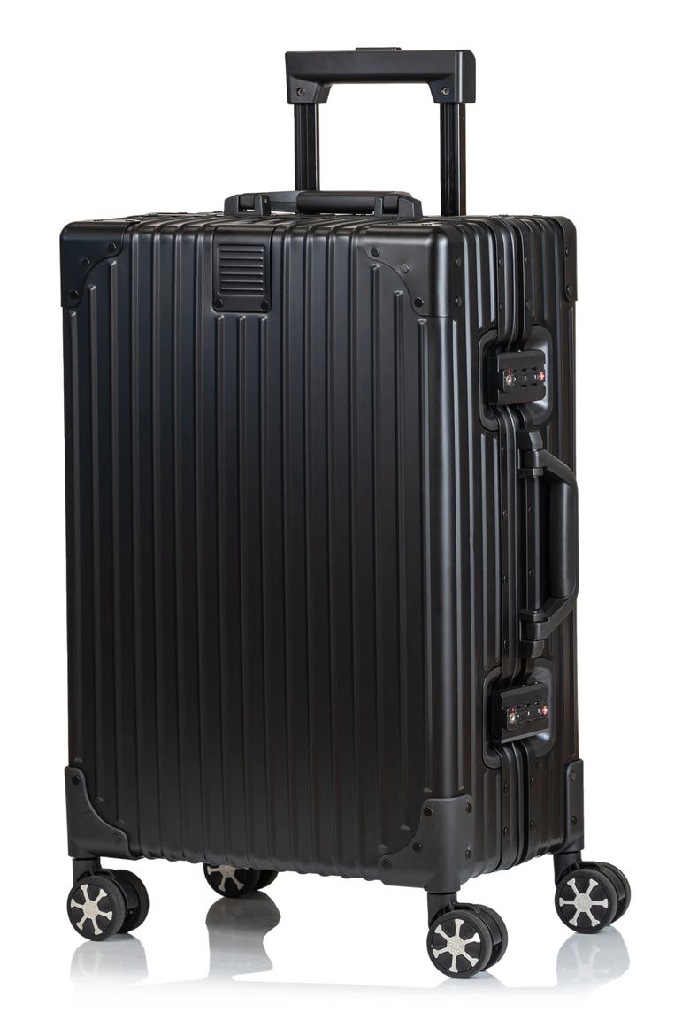 Aluminum Hardside Spinner Suitcase Carry-On, Main, color, BLACK