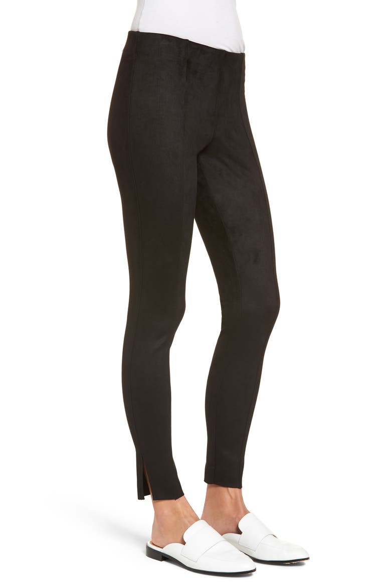 Side Slit Faux Suede Leggings, Alternate, color, BLACK