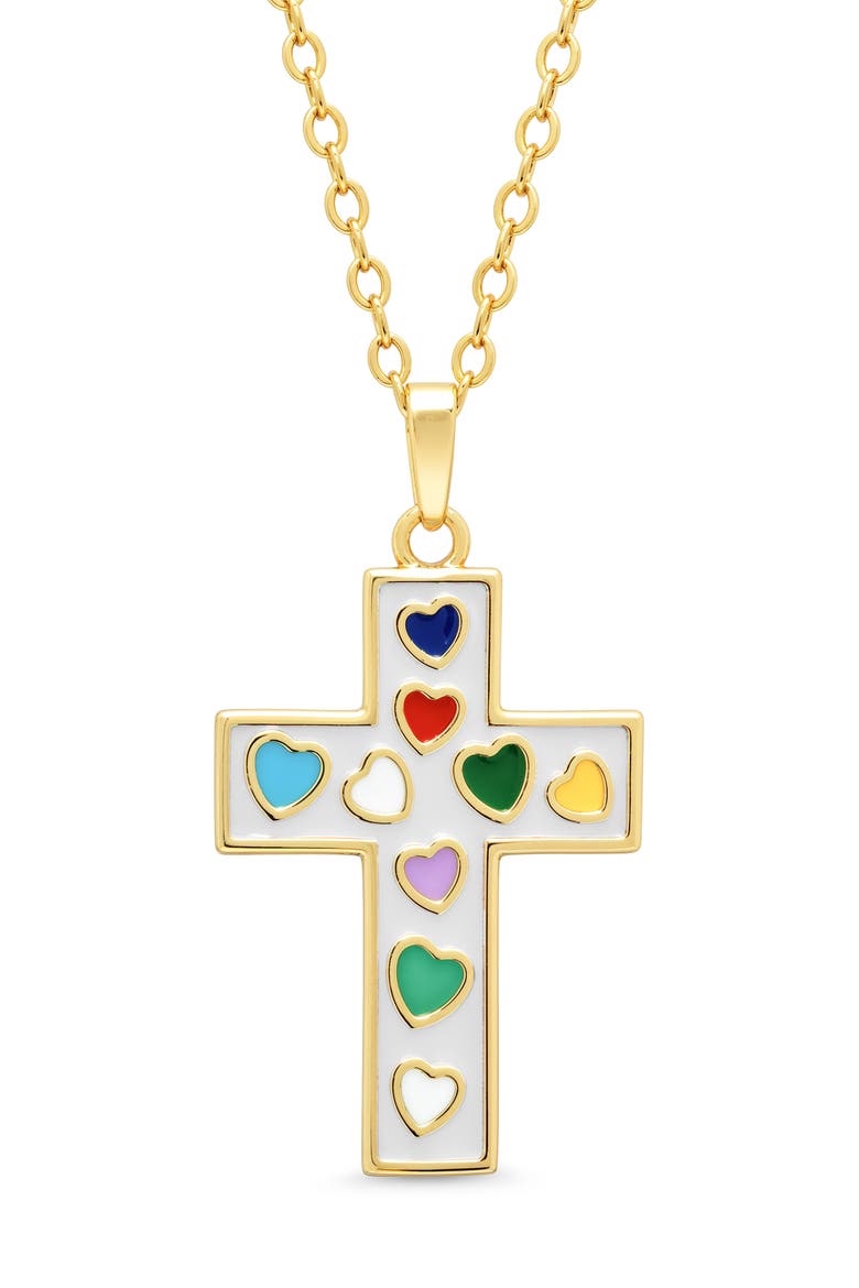Kids' Cross Enamel Pendant Necklace, Main, color, WHITE