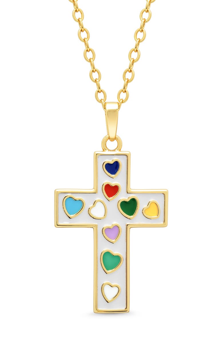 Lily Nily Kids' Cross Enamel Pendant Necklace, Main, color, White