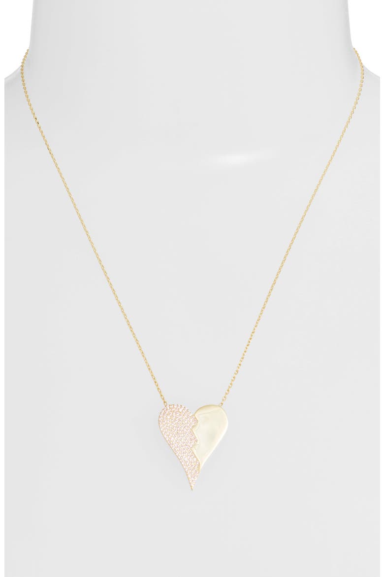 Half Pavé Heart Pendant Necklace, Alternate, color, GOLD/ PINK