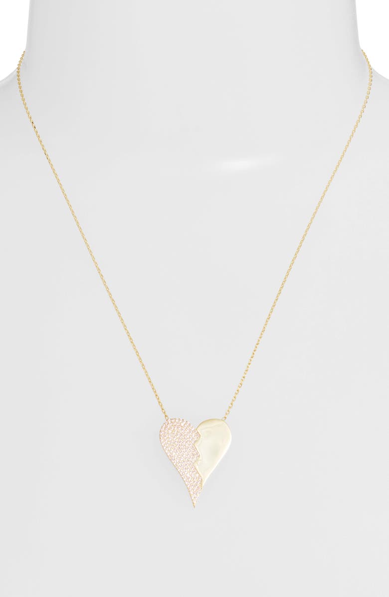 SHYMI Half Pavé Heart Pendant Necklace, Alternate, color, Gold/ Pink