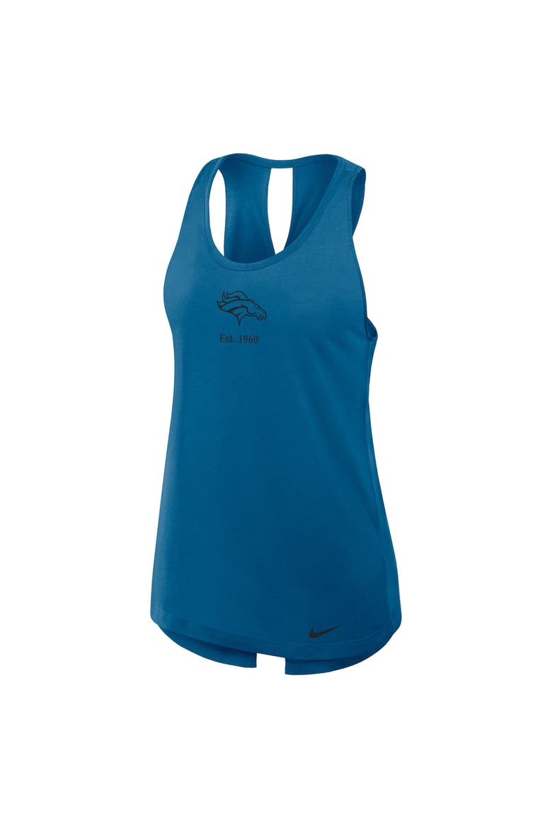 Women's Nike Navy Denver Broncos Glory Crisscross Performance Tank Top, Alternate, color, Turquoise