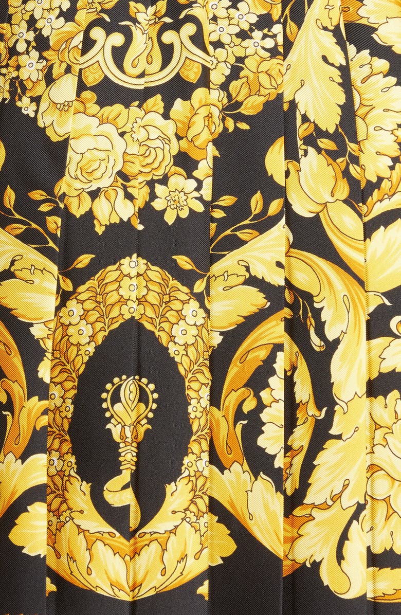 Versace Barocco Print Pleated Silk Skirt, Alternate, color, 