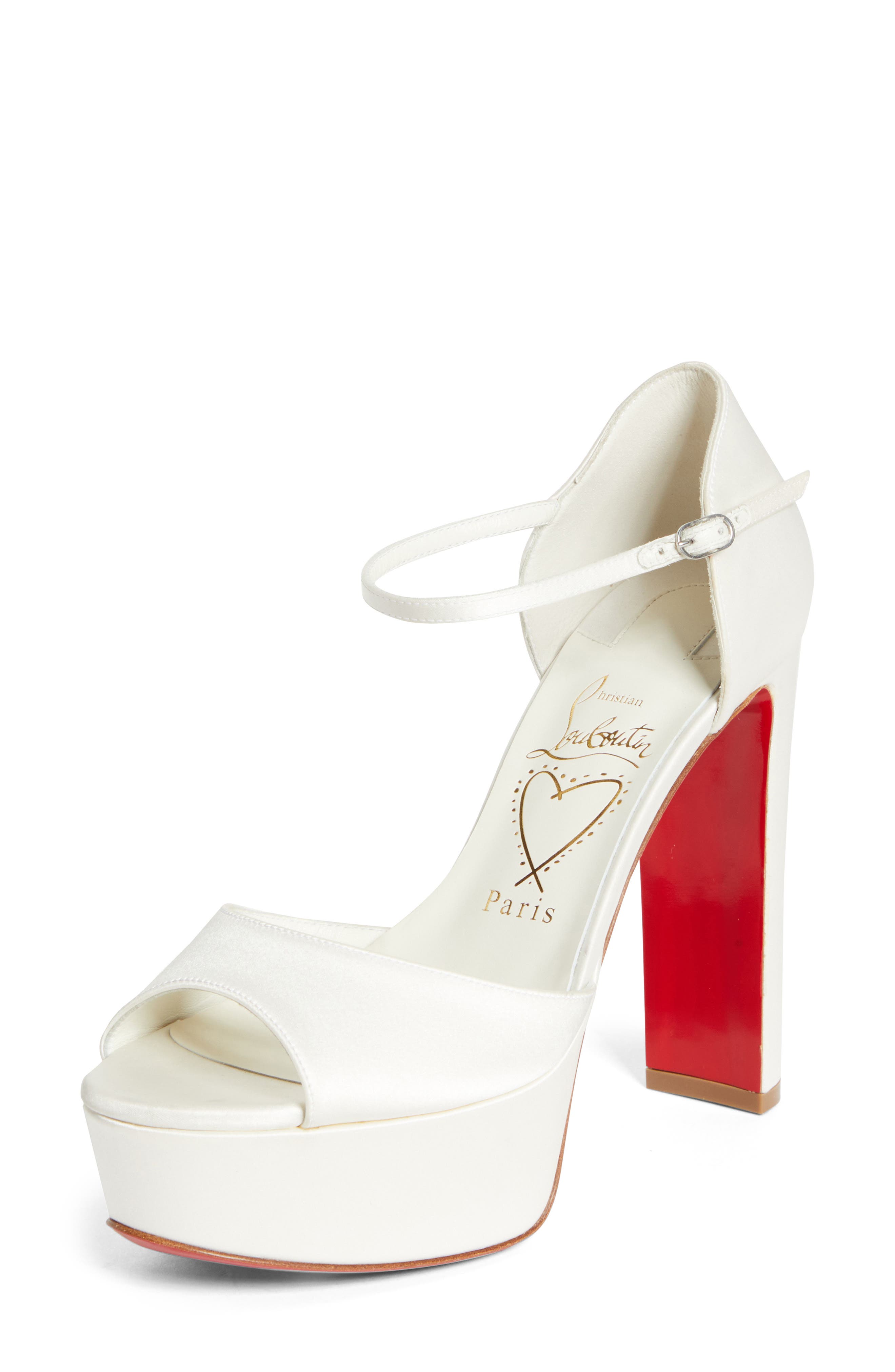 Christian Louboutin Sandaloo Silk Satin Platform Sandal, Main, color, W446 Ivory/Lin Snow