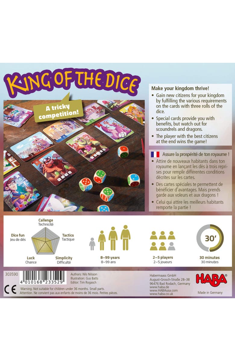 HABA King of The Dice - A Tricky Skill and Luck Dice Board Game, Perfect for Family Games and Kid Games for Ages 8 Years and Up, Alternate, color, Multi