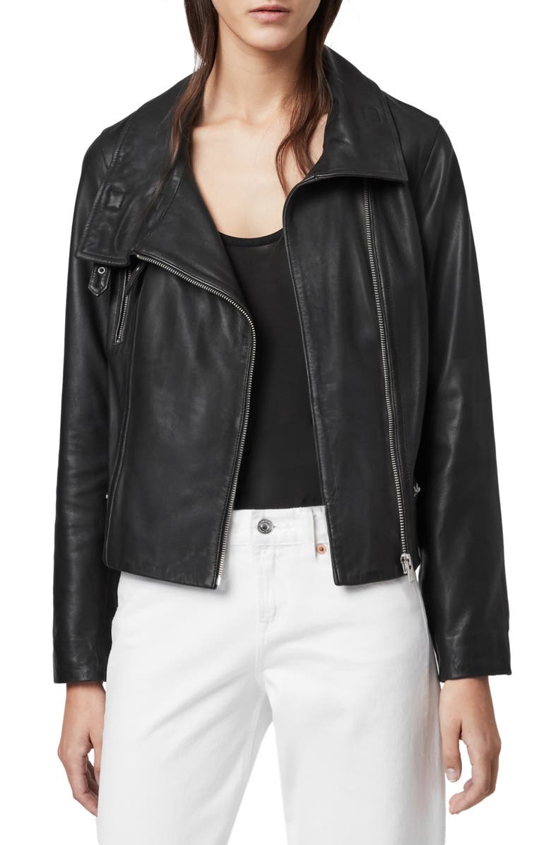 AllSaints Bales Leather Biker Jacket, Main, color,