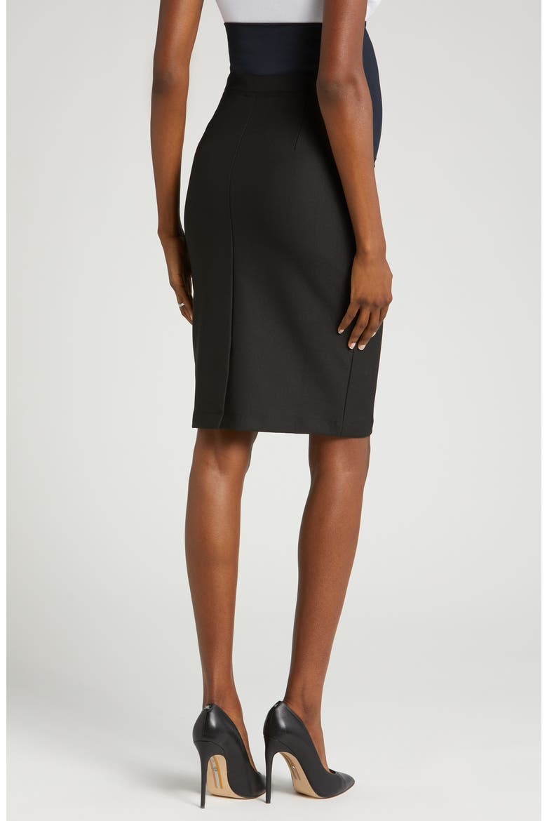 Women's Knee Length Maternity Pencil Skirt with Bump Panel in Italian Stretch Suiting Fabric, Alternate, color, BLACK