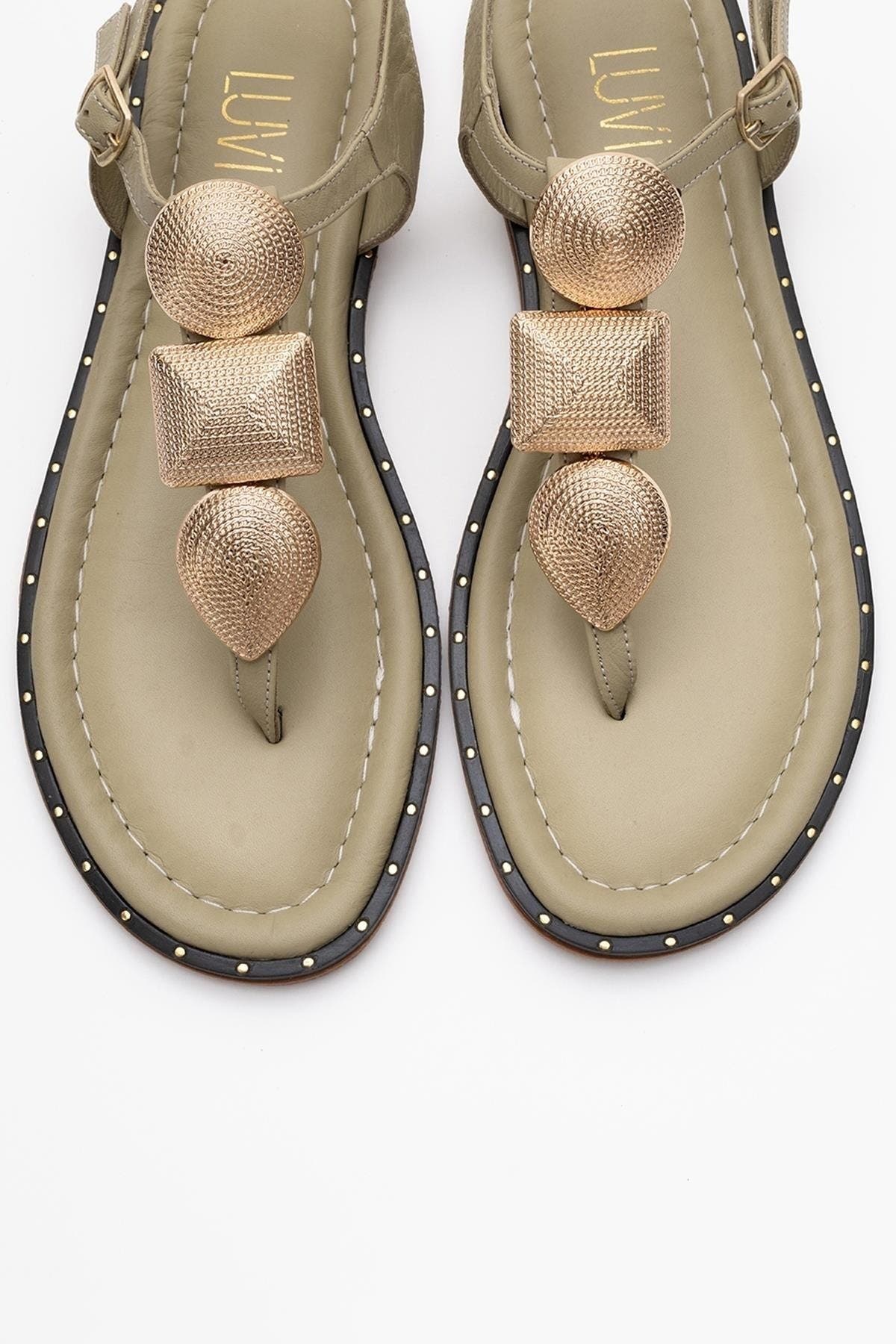 Giulia Leather Flat Sandal, Alternate, color, Green Leather