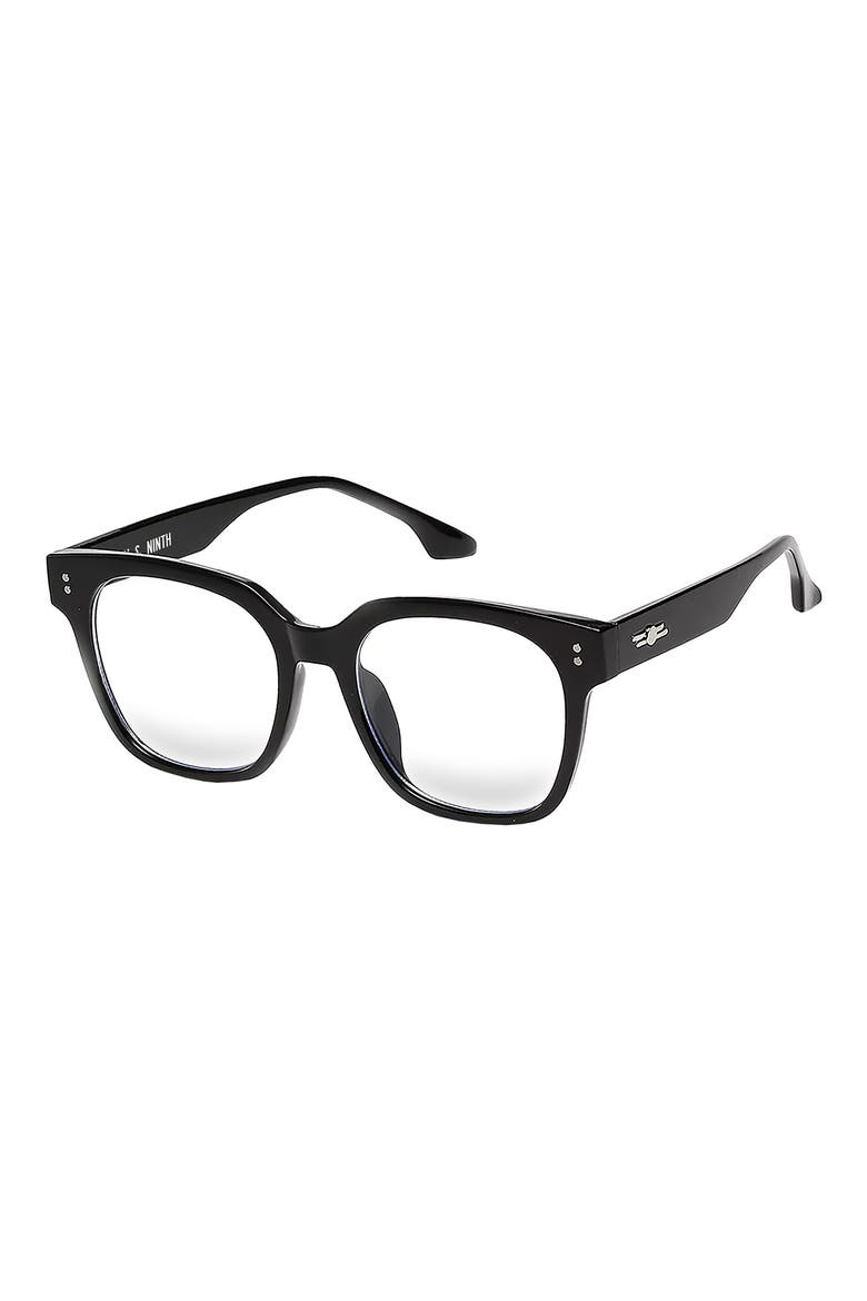 Sage 53mm Round Blue Light Blocking Glasses, Alternate, color, BLACK/ CLEAR