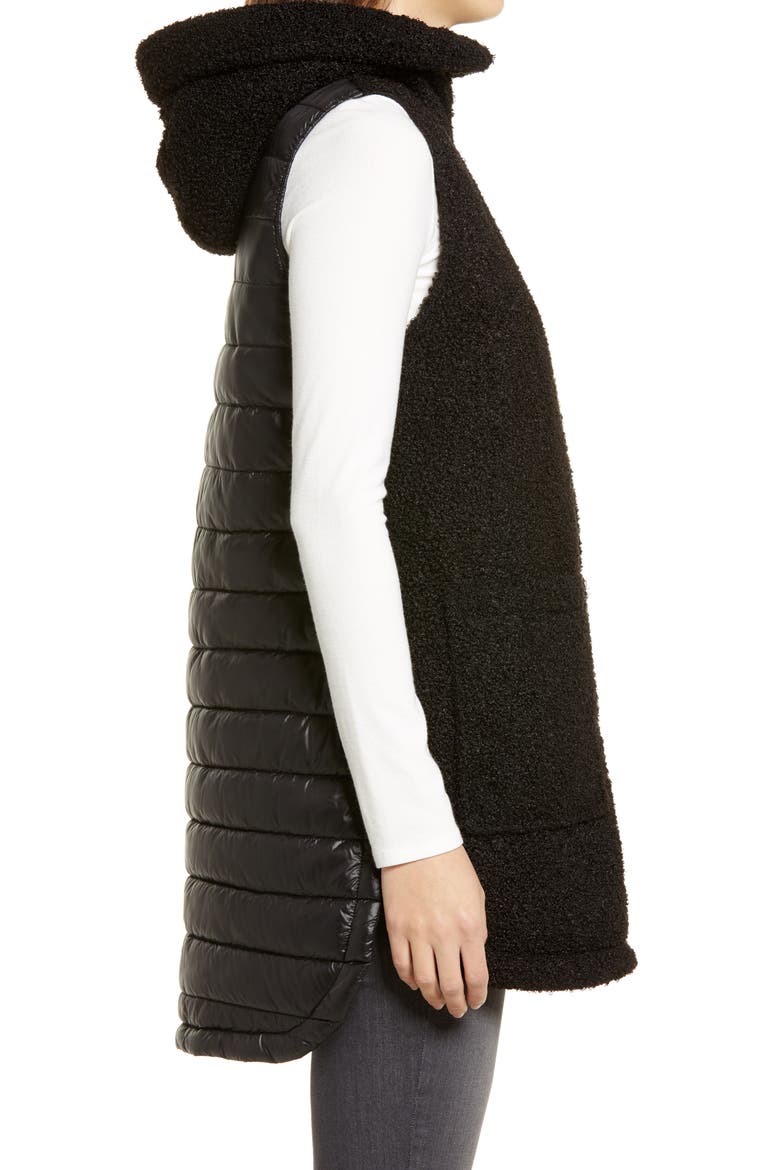 Hooded Faux Fur Teddy Vest, Alternate, color, BLACK
