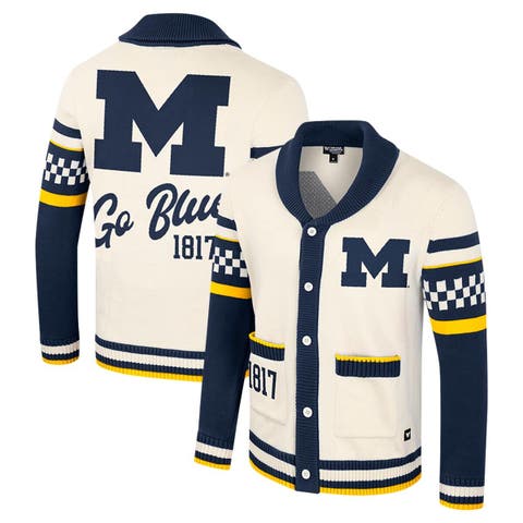Women's Colosseum Cream Michigan Wolverines Wild Collective Button-Up Jacquard Sweater