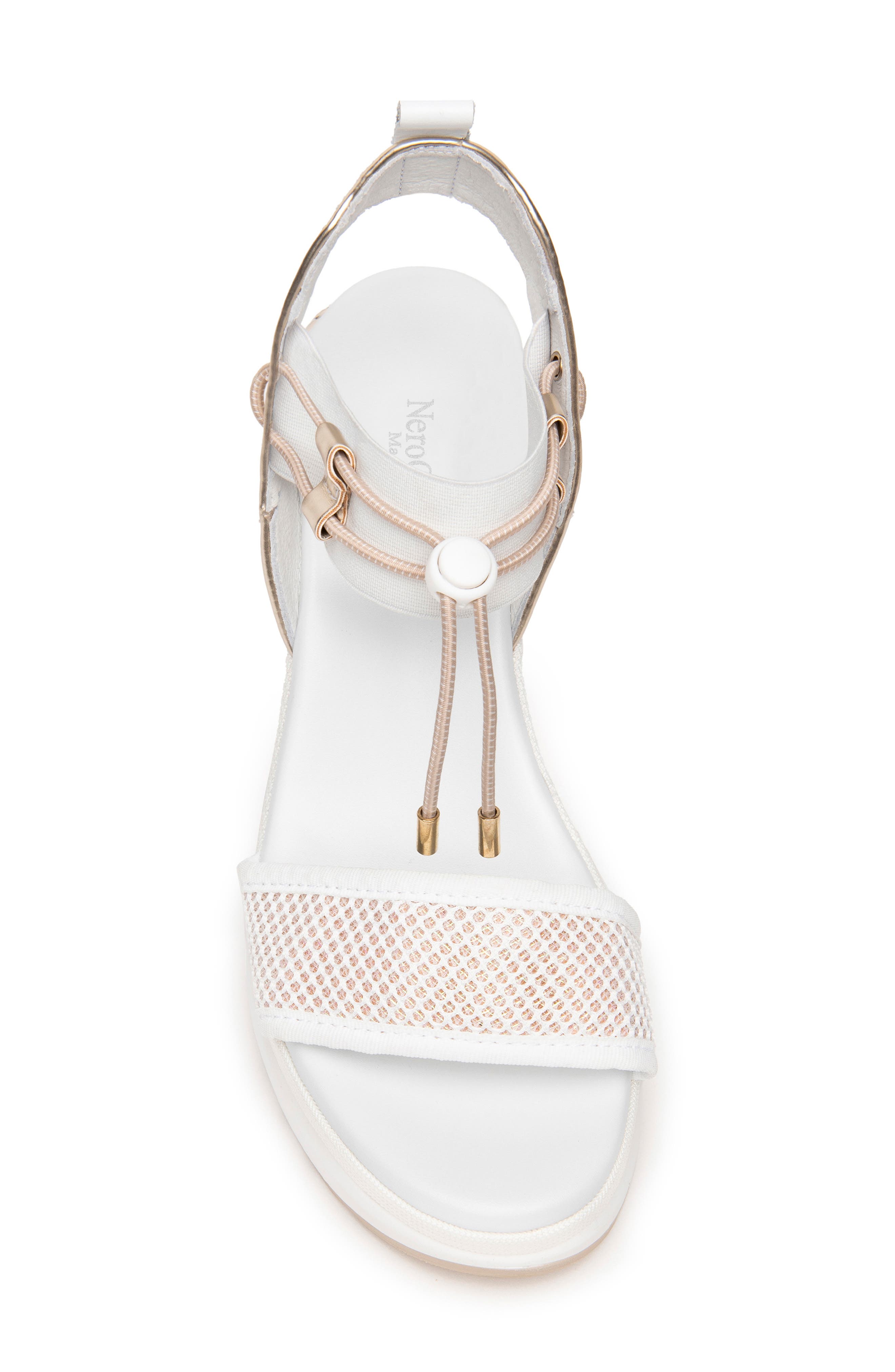 NeroGiardini Bungee Platform Wedge Sandal, Alternate, color, White/ Gold