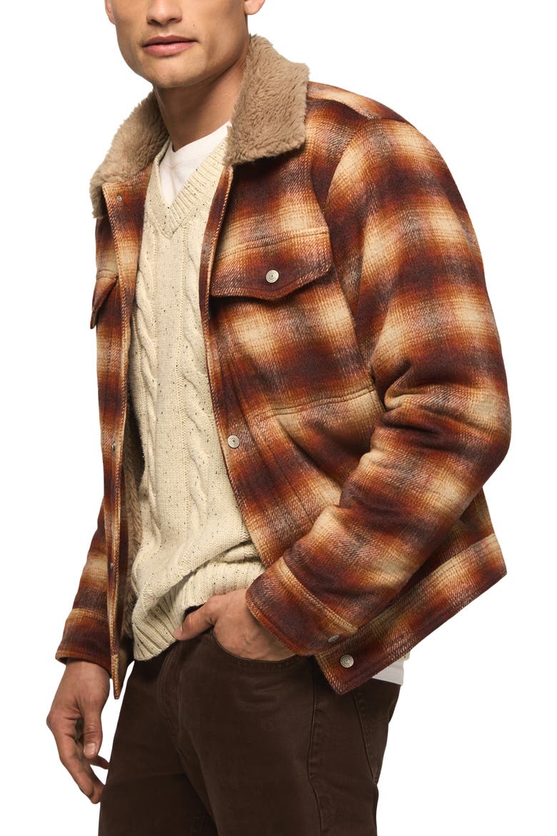 Faux Fur Lined Plaid Flannel Jacket, Alternate, color, RED PLAID