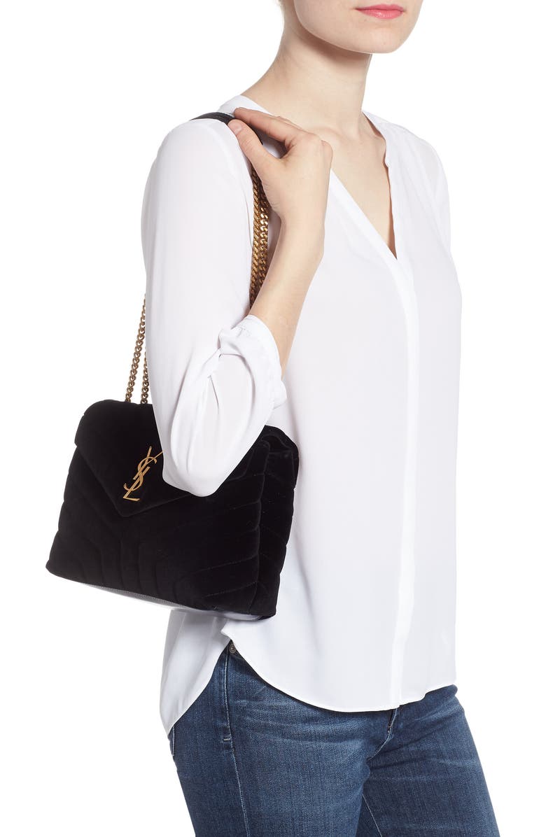Saint Laurent Small Loulou Velvet Shoulder Bag, Alternate, color,