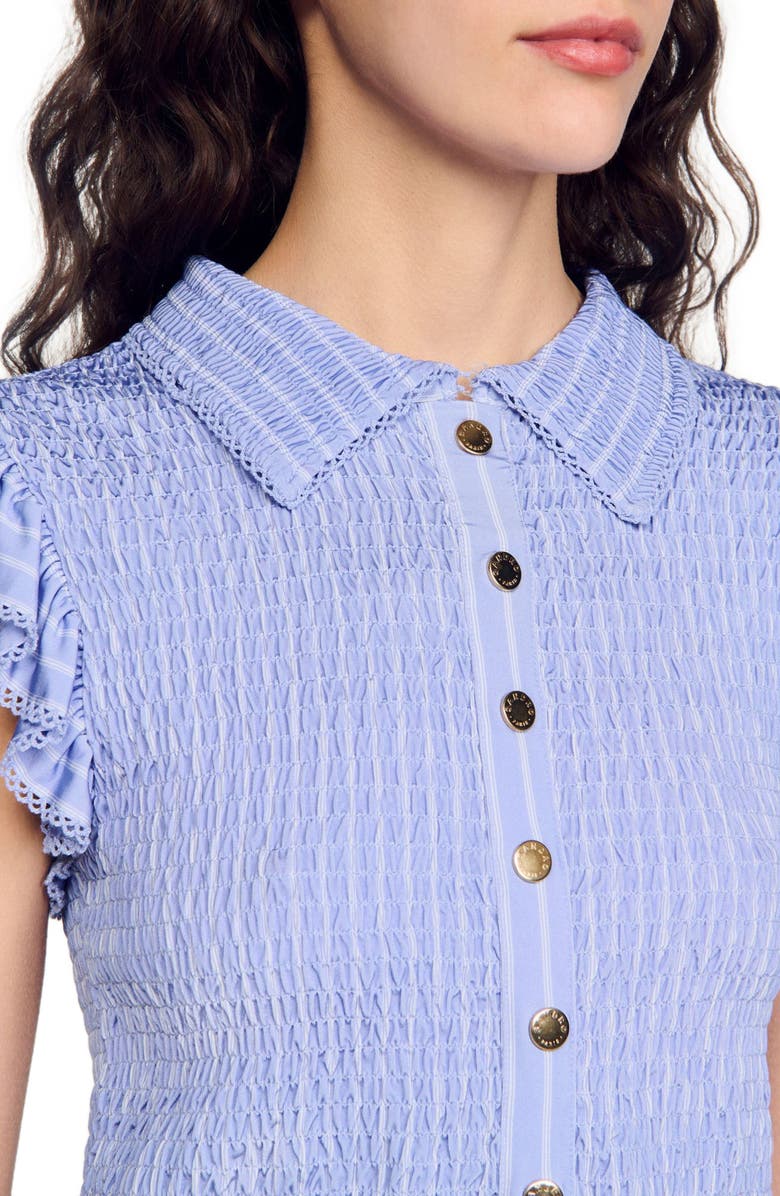 SANDRO Striped smocked T-shirt, Alternate, color, 