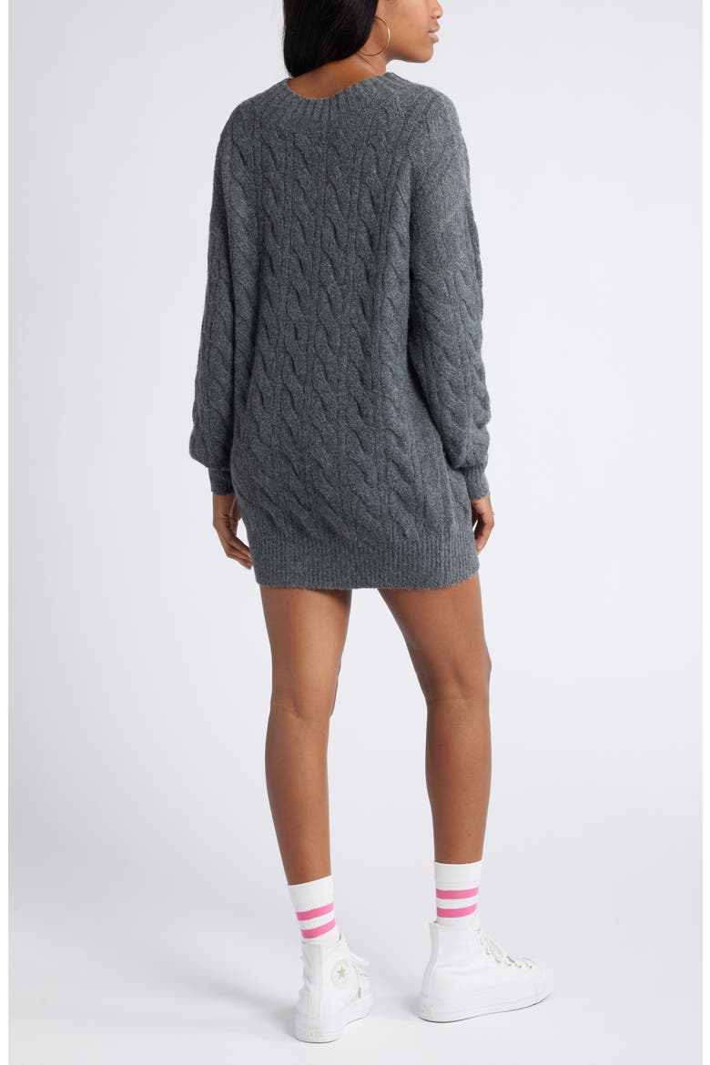 Cable Long Sleeve Sweater Dress, Alternate, color, GREY MEDIUM CHARCOAL HEATHER