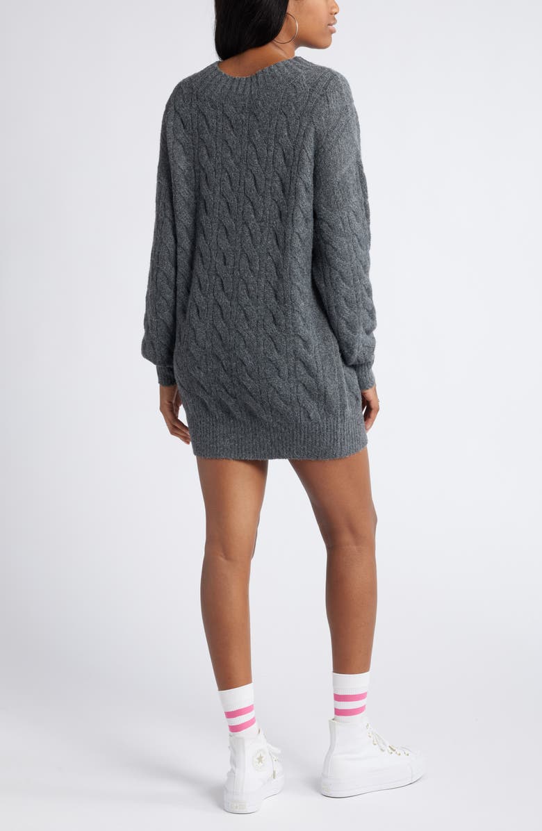 BP. Cable Long Sleeve Sweater Dress, Alternate, color, Grey Medium Charcoal Heather