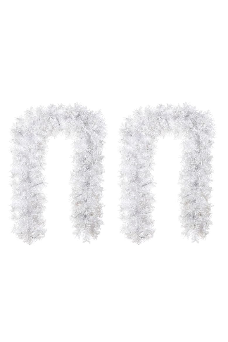 Set of 2 Pre-Lit Flocked Christmas Garland with Timer, Alternate, color, Green