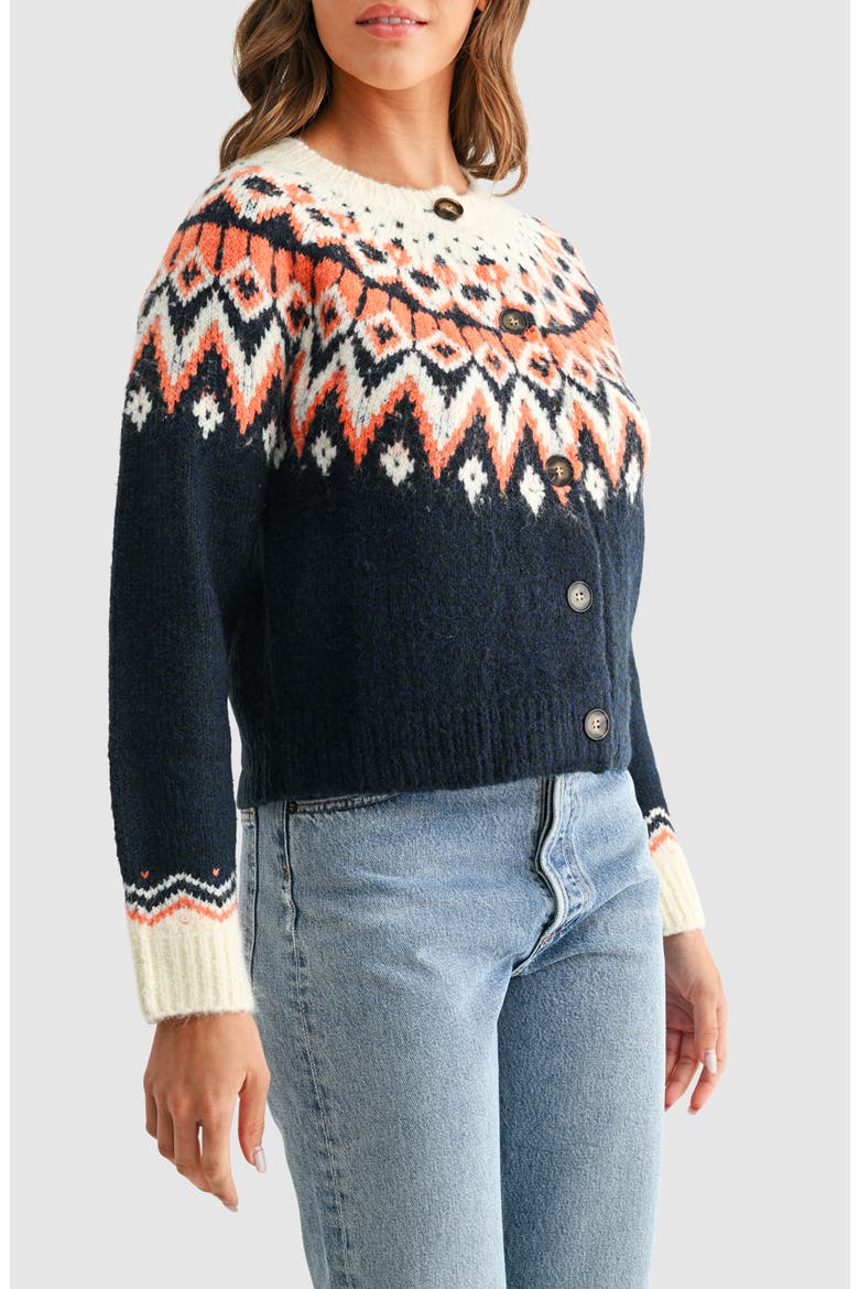 Fair Isle Cardigan, Alternate, color, NAVY CREAM