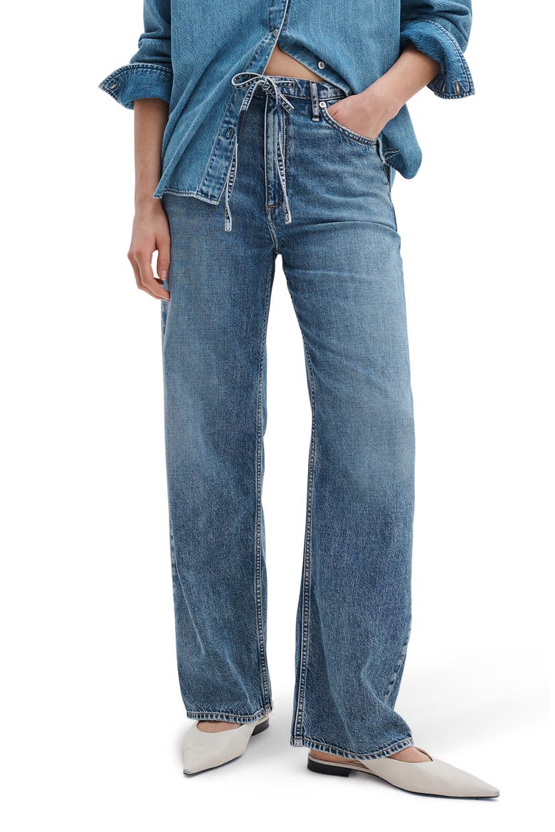 Featherweight Phoebe Drawstring Wide Leg Jeans, Main, color, EVERGLADE