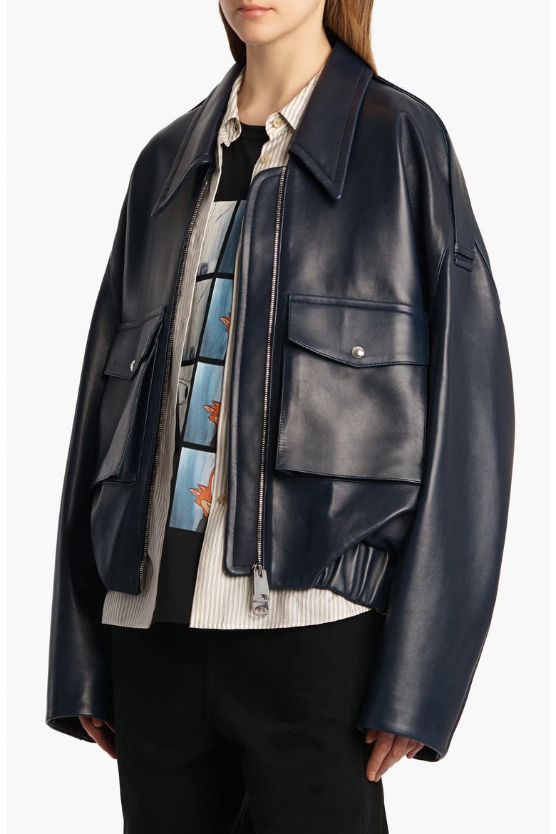 Owey Plongé Leather Bomber Jacket, Alternate, color, DARK NAVY
