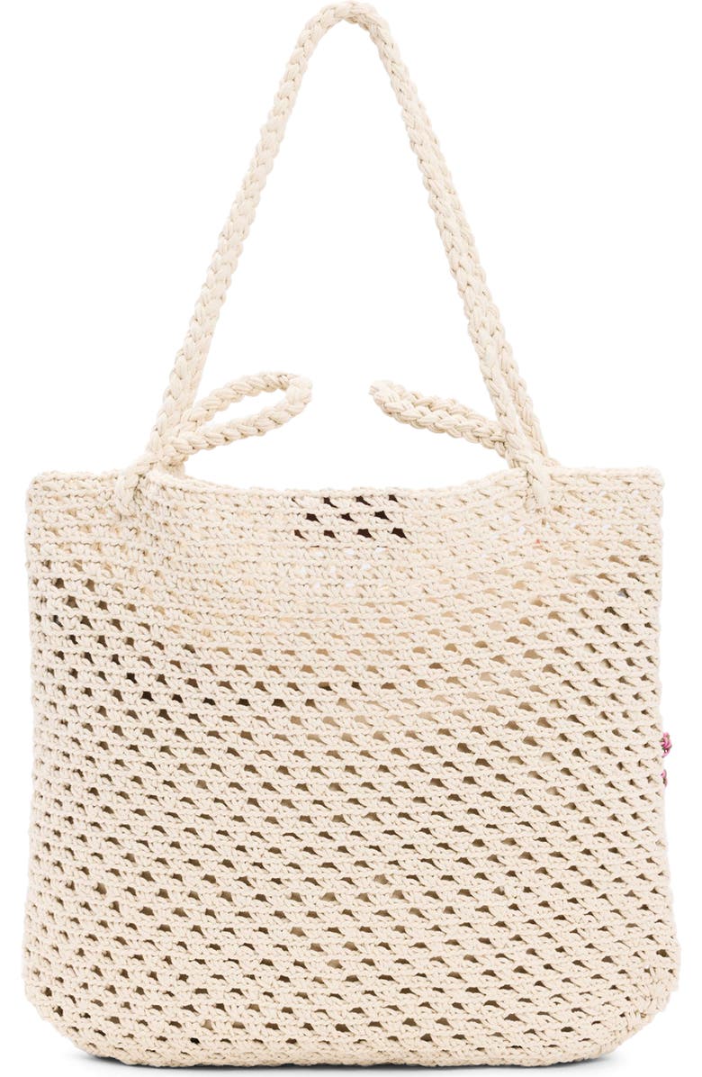 Desigual Floral Appliqué Open Knit Cotton Shoulder Bag, Alternate, color, Ivory Multi