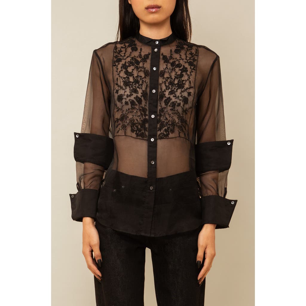 Contessa Mills Winifred Sheer Beaded Silk Organza Blouse In Black
