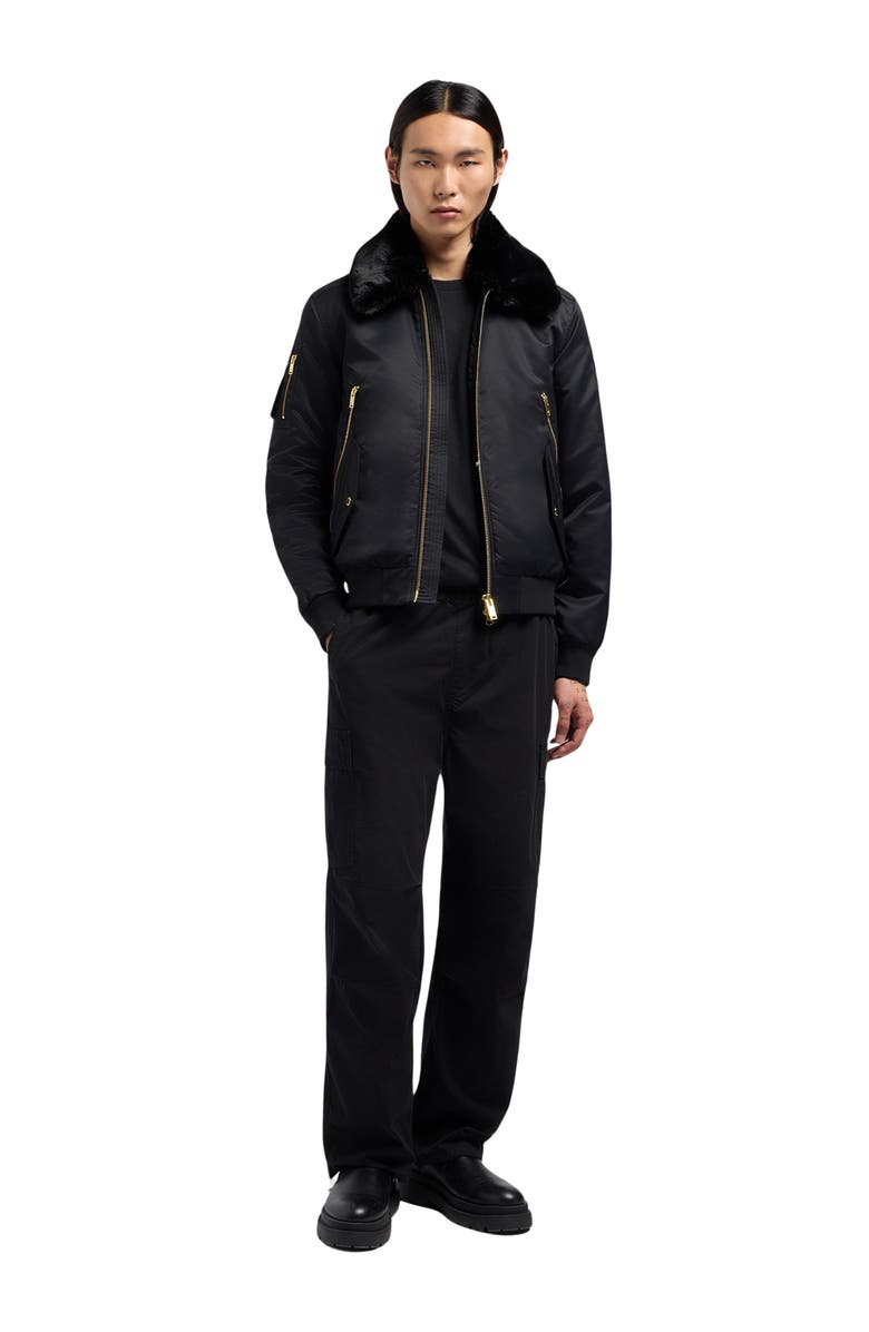 Moose Knuckles Courville Bunny Plush Faux Fur Trim Bomber Jacket, Alternate, color, Black