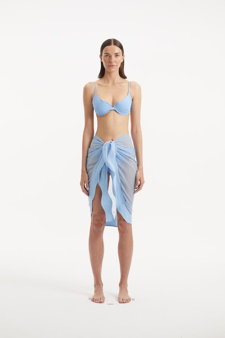 Raiden Tie Front Wavy-Trim Sheer Sarong, Alternate, color, Blue