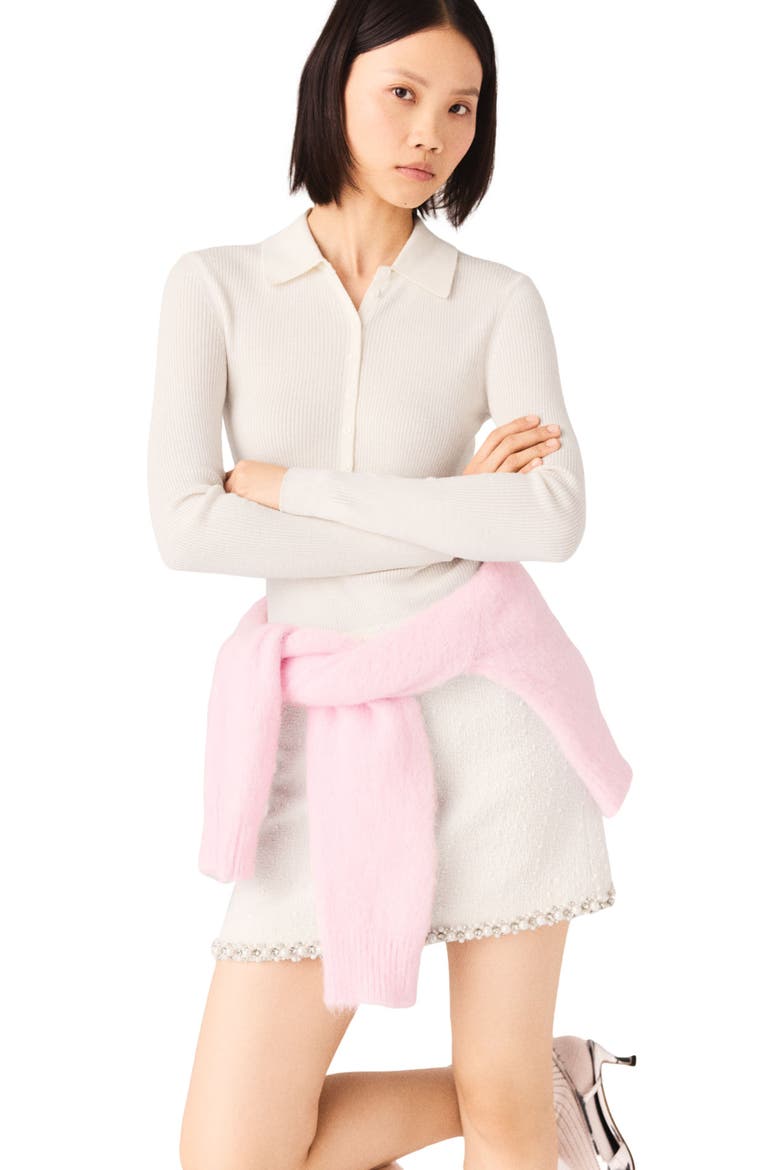 Ribbed polo sweater, Alternate, color, Ecru