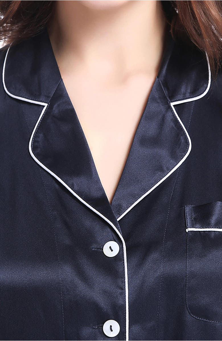 Lilysilk Chic Trimmed Silk Pajama Set, Alternate, color, Navy Blue