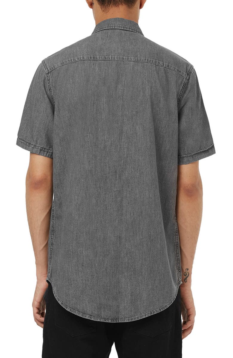 Topman Short Sleeve Denim Woven Shirt, Alternate, color,