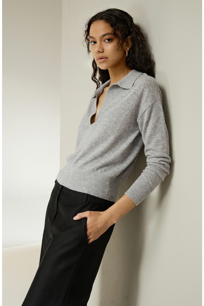 Women's Cashmere Polo Shirt, Alternate, color, Light Gray