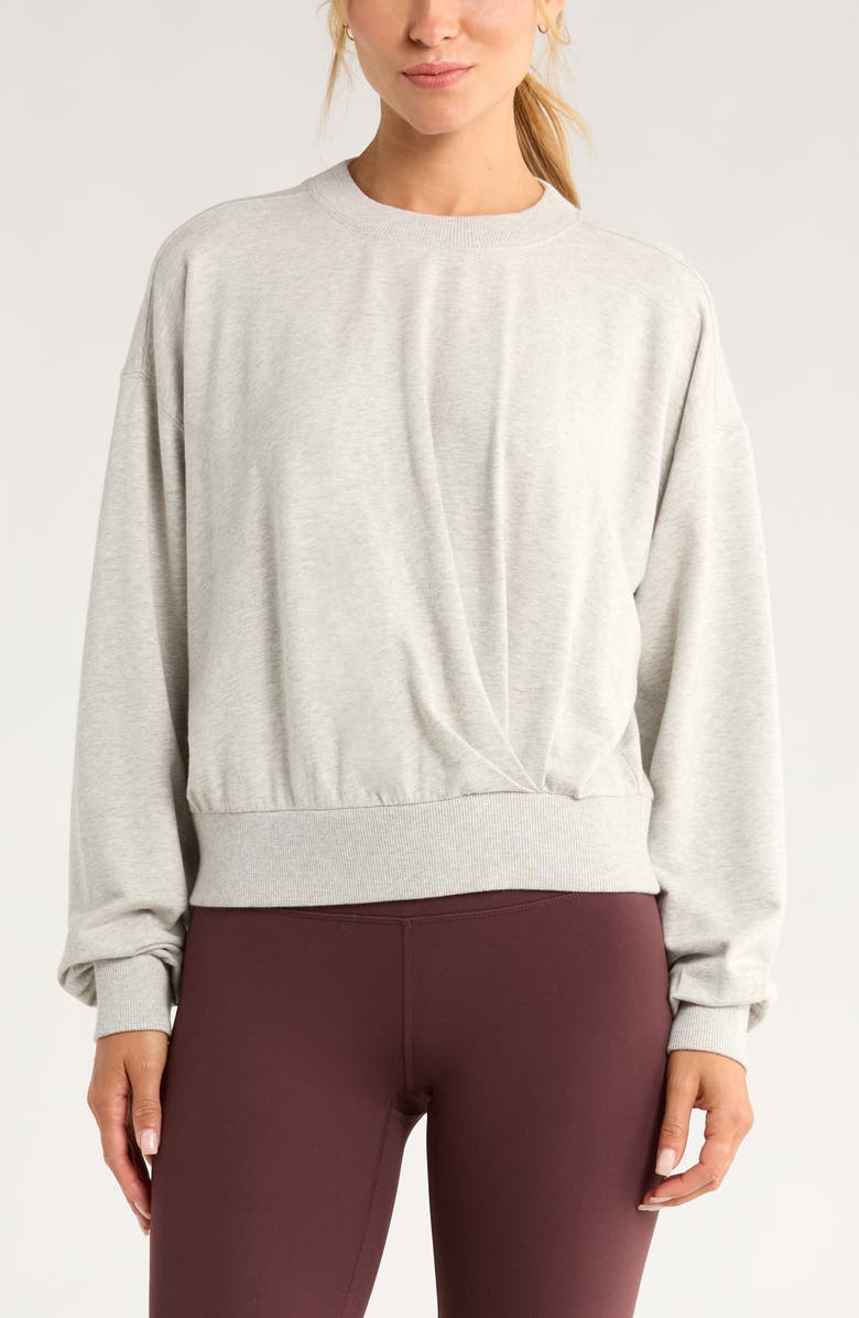 Zella Luxe Terry Pleated Pullover, Main, color, Grey Light Heather