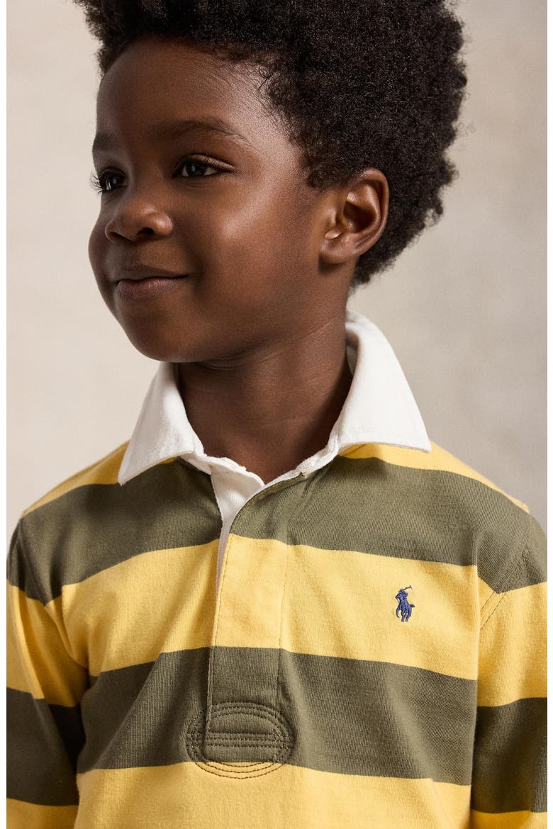 Kids' Striped Cotton Rugby Shirt, Alternate, color, BEACH YELLOW/ CRUISE OLIVE