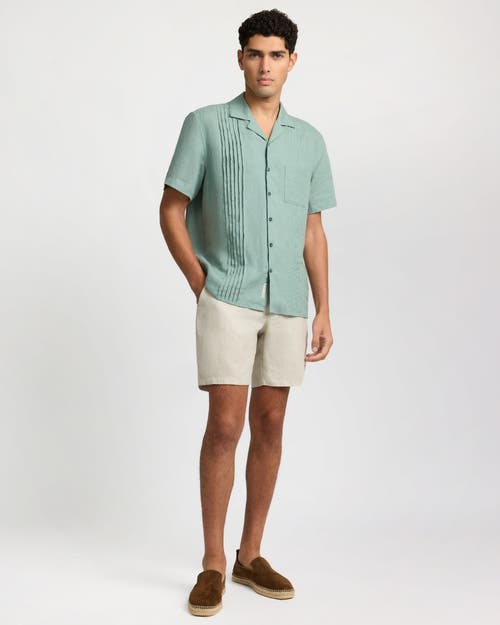 Onia Linen Pintuck Camp Shirt In Green