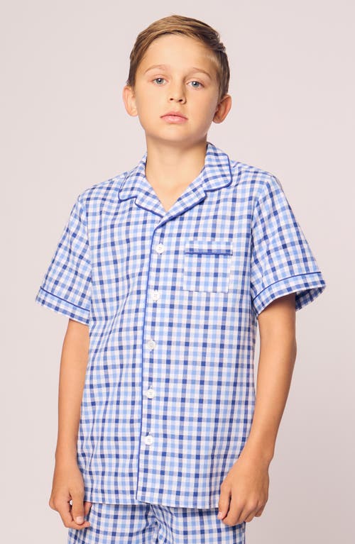 Petite Plume Kids' Gingham Cotton Blend Twill Two-piece Short Pajamas In Blue