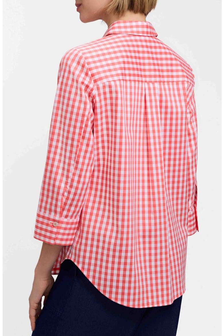 Margie Gingham Three-Quarter Sleeve Button-Up Shirt, Alternate, color, PEACHY ORANGE/ WHITE