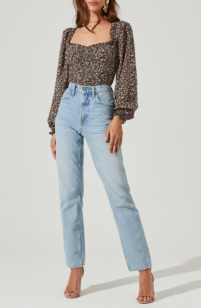 ASTR the Label Floral Ruched Sweetheart Neck Top, Alternate, color,