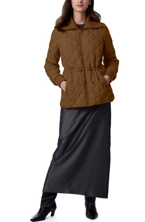 Bernardo Drawcord Waist Quilted Puffer Coat In Camel