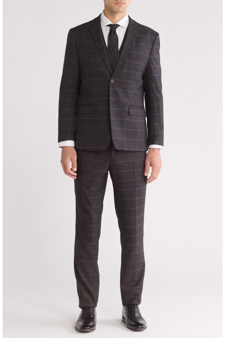 Slim Fit 3-Piece Plaid Suit, Main, color, NAVY